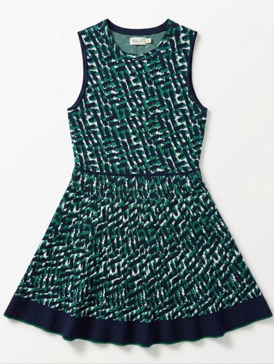 Eliza J Dresses & Skirts - Eliza J Green- Navy Sleeveless Geometric Knit Fit & Flare Sweater  Dress Sz.PL